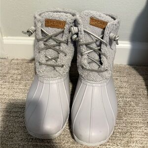 Sperry Women’s 10 Sherpa Duck Boots Gray Faux Fur Rain Boots